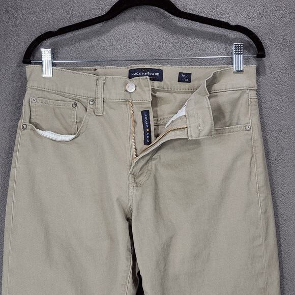 Lucky Brand 121 Slim Straight Pants sz 30x32 Mens Beige Canvas Khakis Chinos - Picture 2 of 11